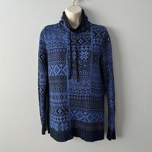 Woolrich Fair Isle Style Mock Neck 100% Cotton Sweater Size L